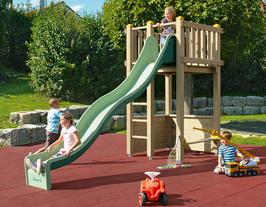 Spielturm-Kombination Kantholz, Podesthöhe 180 cm, Wellenrutsche Ansicht 4