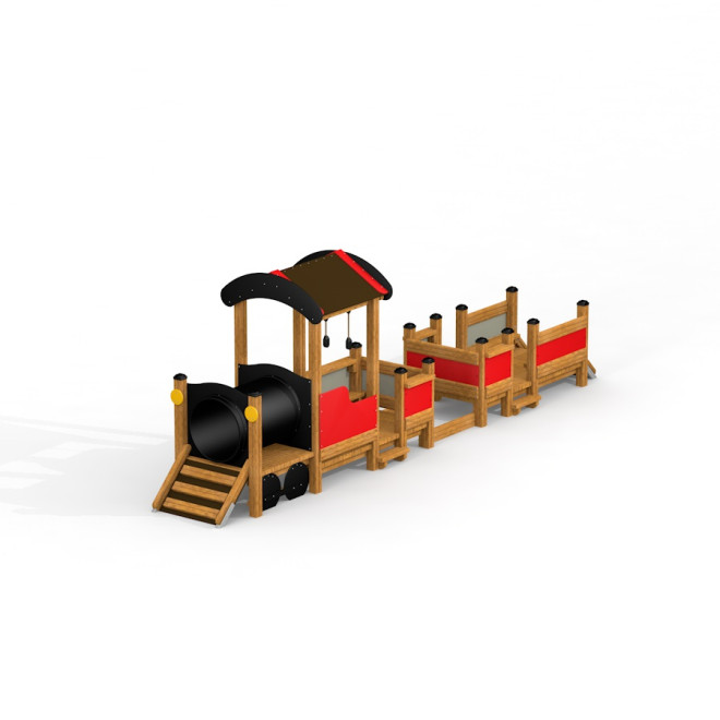Lokomotive Spielhaus mit Waggon Ansicht 2