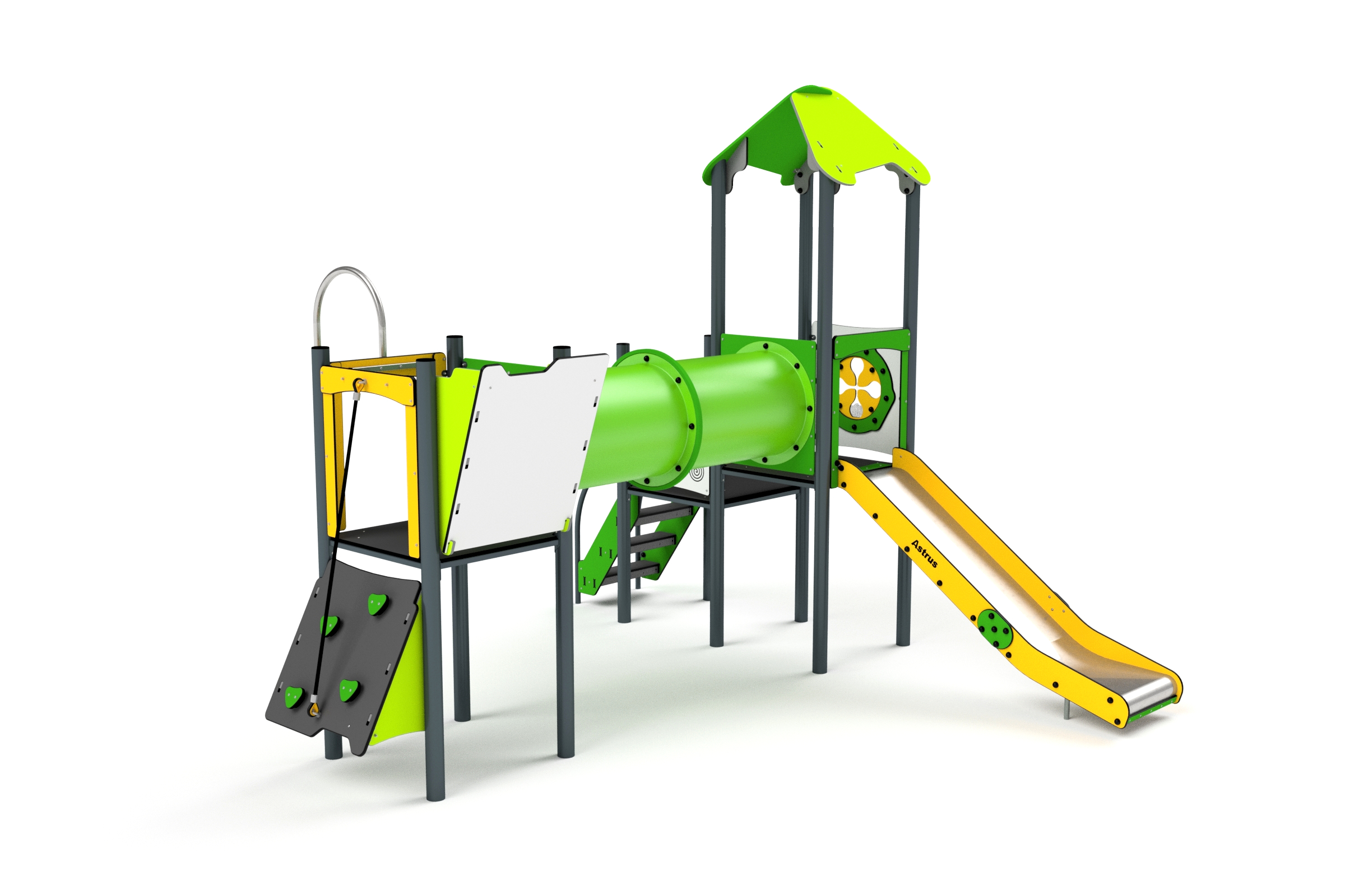 11041 Turm mit Tunnel, Rutsche, Kletterwand, Spielwand und Feuerwehrstange Ansicht 2