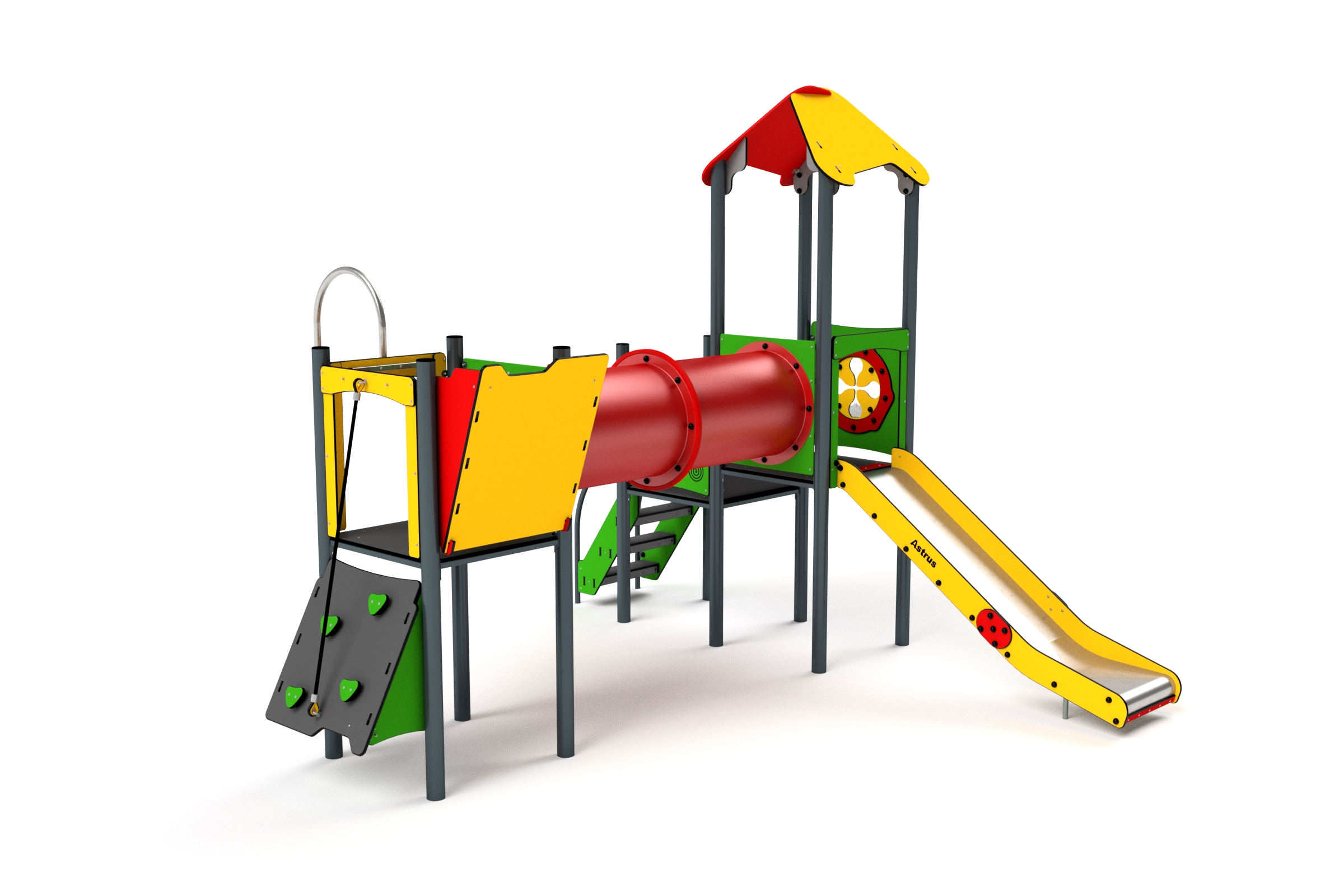 11041 Turm mit Tunnel, Rutsche, Kletterwand, Spielwand und Feuerwehrstange Ansicht 3