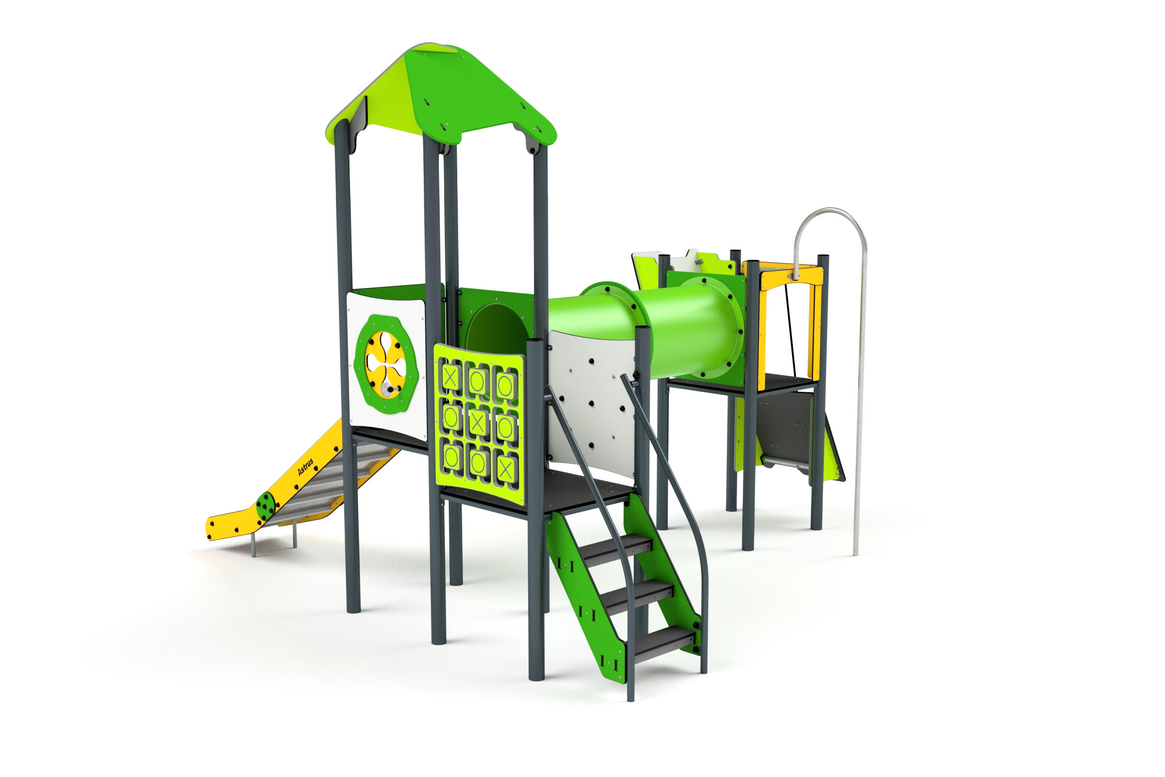 11041 Turm mit Tunnel, Rutsche, Kletterwand, Spielwand und Feuerwehrstange Ansicht 4