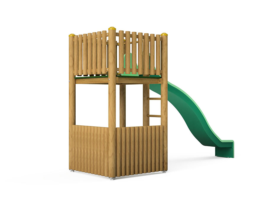 Spielturm-Kombination Rundholz, Podesthöhe 180 cm, Wellenrutsche Ansicht 3