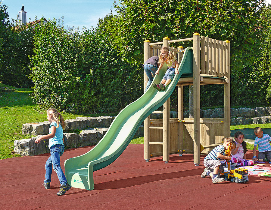 Spielturm-Kombination Rundholz, Podesthöhe 180 cm, Wellenrutsche Ansicht 4