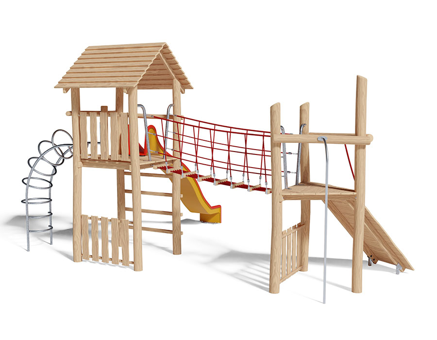 Spielturm-Kombination Robinie, Podesthöhen 150/180 cm, Satteldach, Rutsche Ansicht 3
