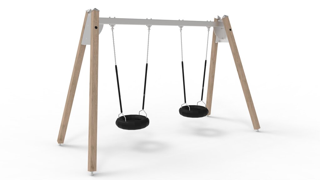Stahlschaukel mit LVL-Pfosten und 2 Reifensitzen Ansicht 2