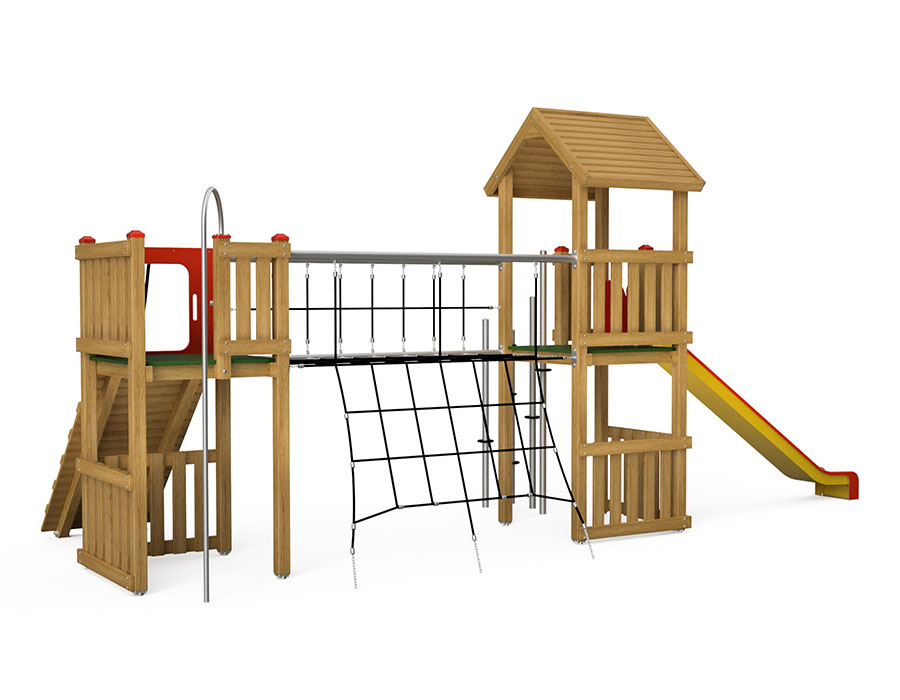 Spielturm-Kombination Eco, Podesthöhen 150 cm, Satteldach, Rutsche Ansicht 3