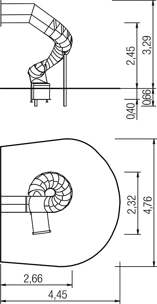Muldenanbaurutsche 270 Grad PH 245 cm, links gewendelt, V2A Ansicht 4