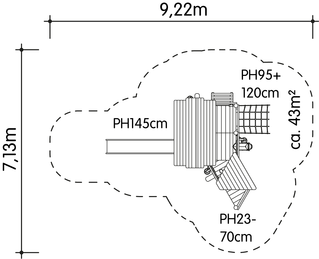 Winkelschaukel 3-fach LH210cm Ansicht 5