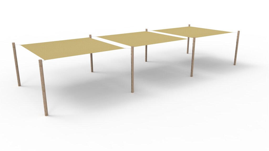 HDPE-Sonnensegel-System 3 Segel (3.6x3.6 m) + 8 Pfosten Ansicht 2