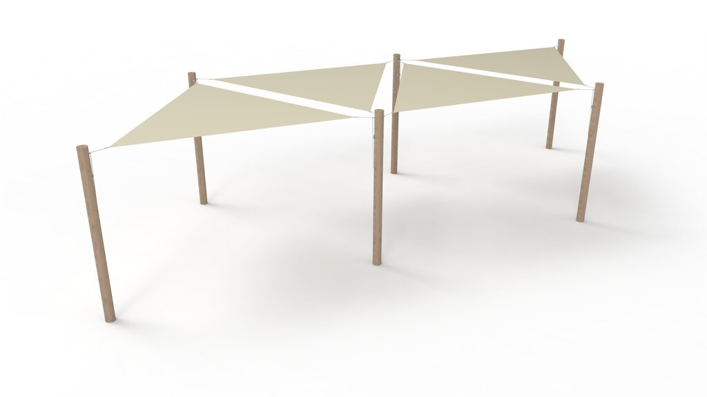PE-Sonnensegel-System 4 Segel (3x3x3 m) + 6 Pfosten Ansicht 2