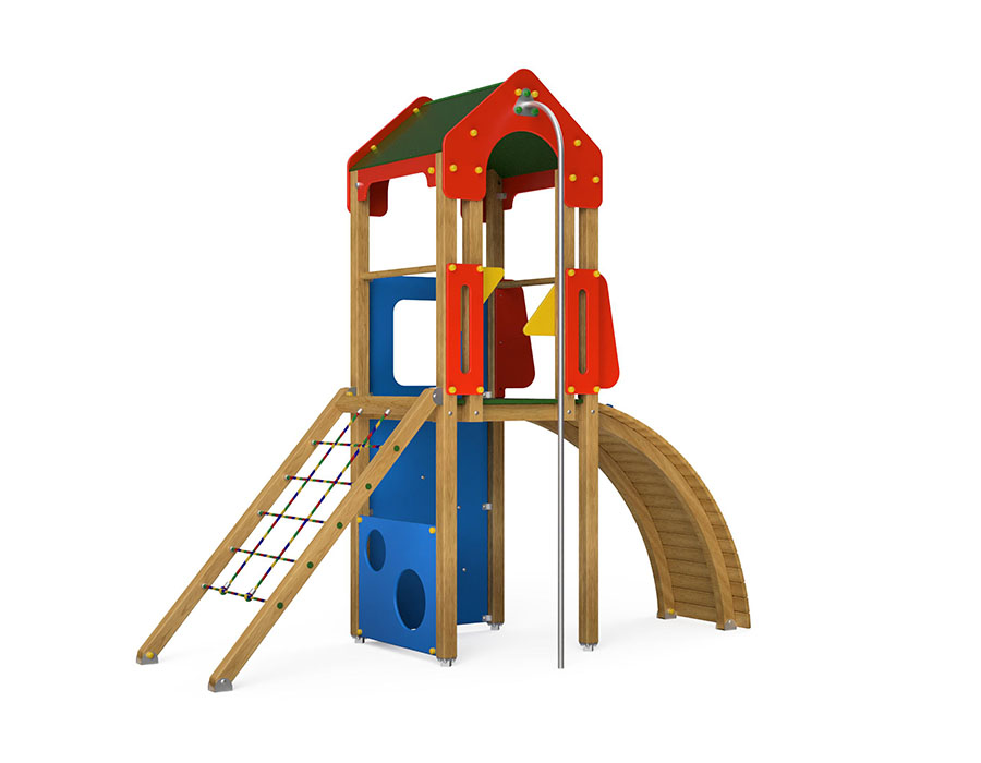 Spielturm-Kombination Crea-Play, Podesthöhen 150 cm, Satteldach, ohne Rutsche Ansicht 2