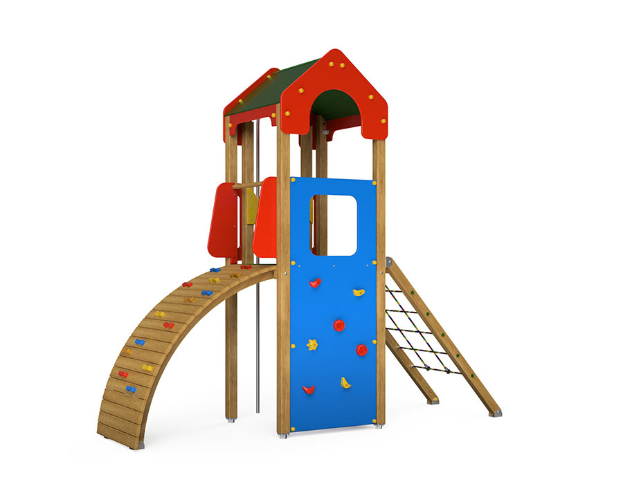 Spielturm-Kombination Crea-Play, Podesthöhen 150 cm, Satteldach, ohne Rutsche Ansicht 3