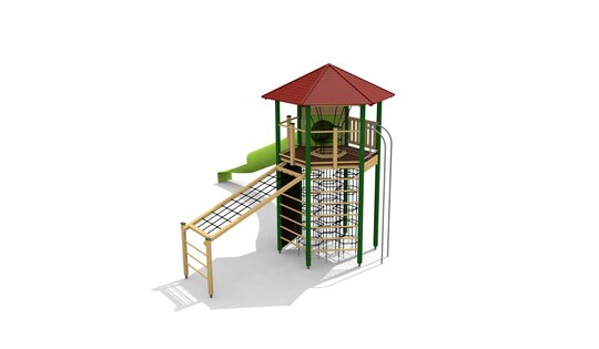 XL Sechseckturm 011 mit Kurvenrutsche - lasiert Ansicht 3