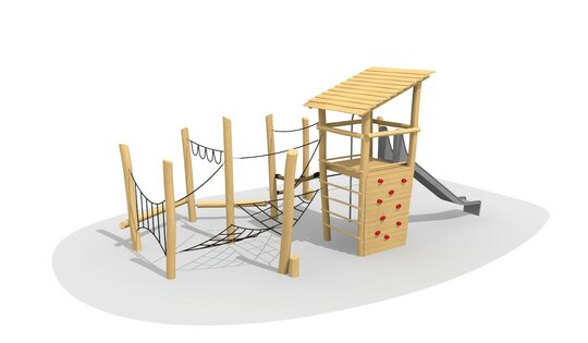 Jägerturm Kletterlandschaft 4 mit Pultdach Ansicht 1