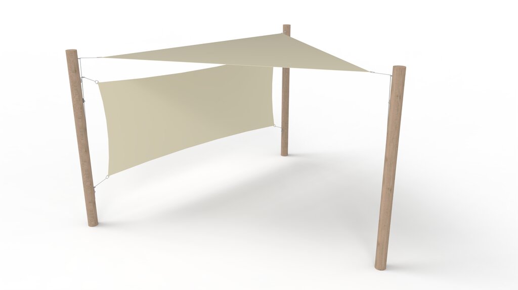 PE-Sonnensegel-System 1 Segel (3x3x3 m) + 3 Pfosten + 1 Windschutzwand Ansicht 2
