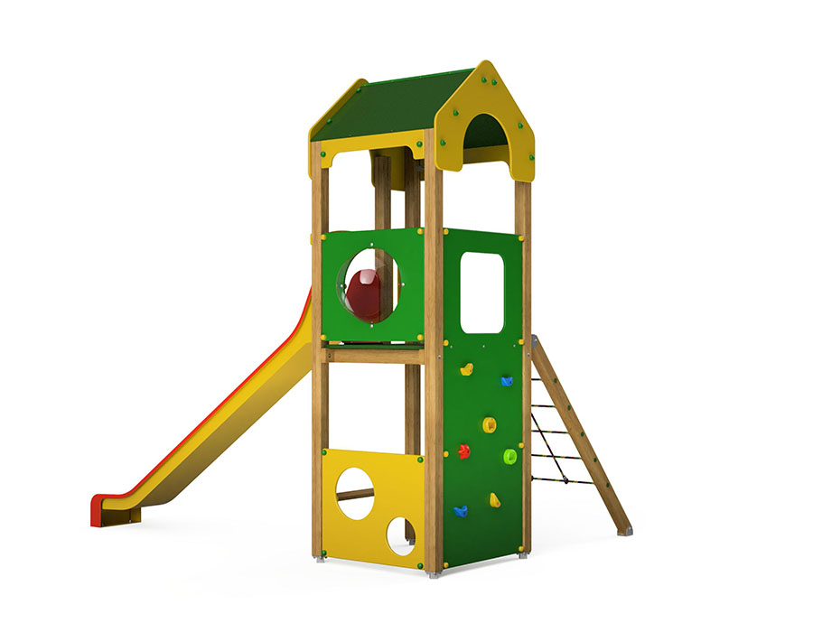 Spielturm-Kombination Crea-Play, Podesthöhe 150 cm, Satteldach, Rutsche Ansicht 3