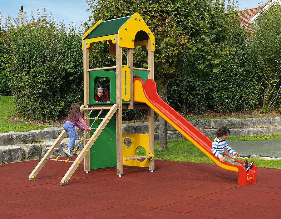 Spielturm-Kombination Crea-Play, Podesthöhe 150 cm, Satteldach, Rutsche Ansicht 4