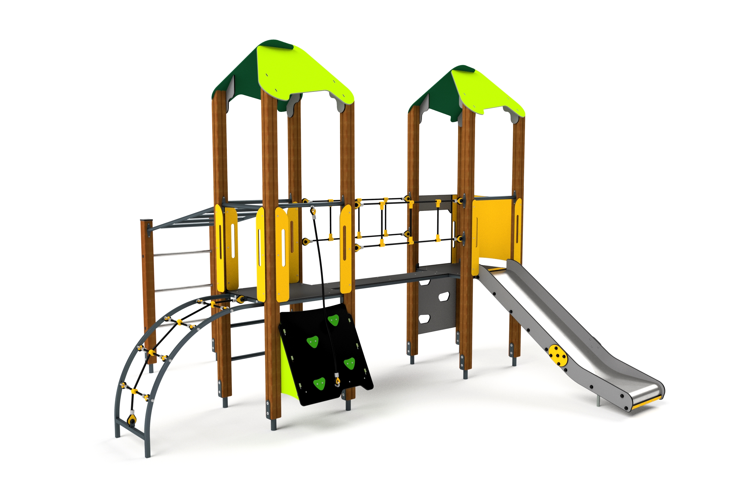 10021 Doppelturmanlage mit Hangelstrecke, Brücke, kleiner Kletterwand und Rutschbahn Ansicht 2