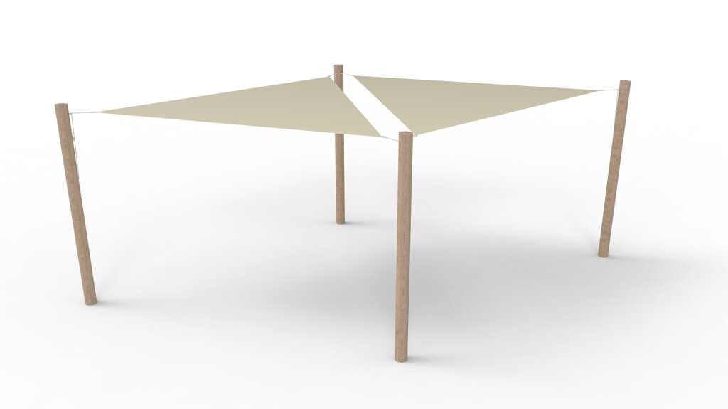 PE-Sonnensegel-System 2 Segel (3x3x3 m) + 4 Pfosten Ansicht 2