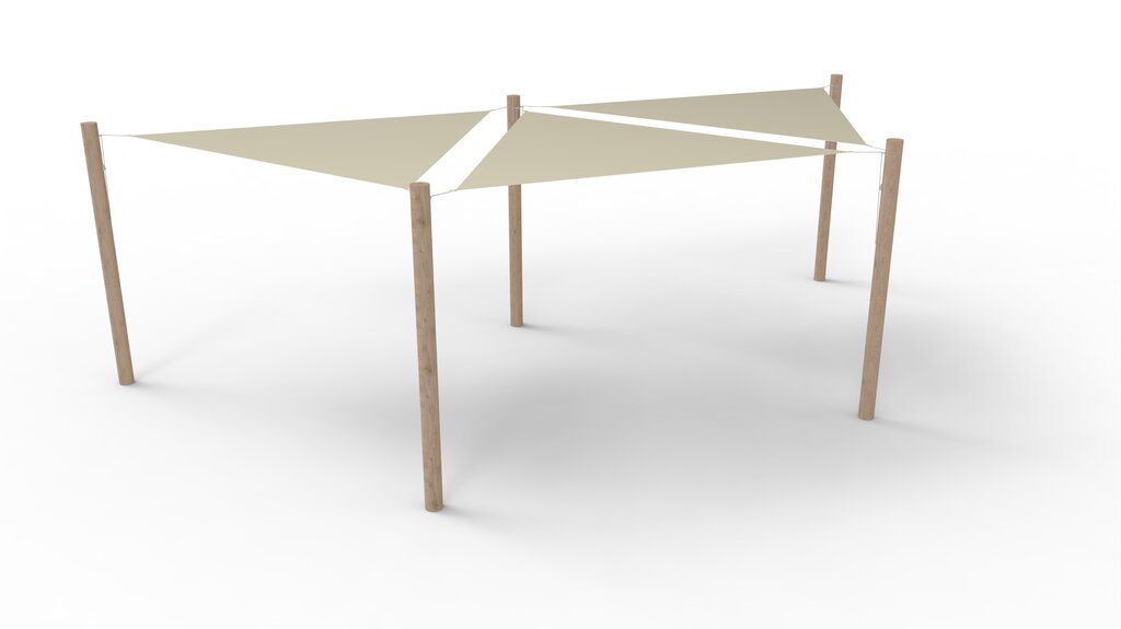 PE-Sonnensegel-System 3 Segel (3x3x3 m) + 5 Pfosten Ansicht 2