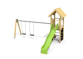 Kletterturm 1 mit 2er Schaukel - farbig lasiert Ansicht 6