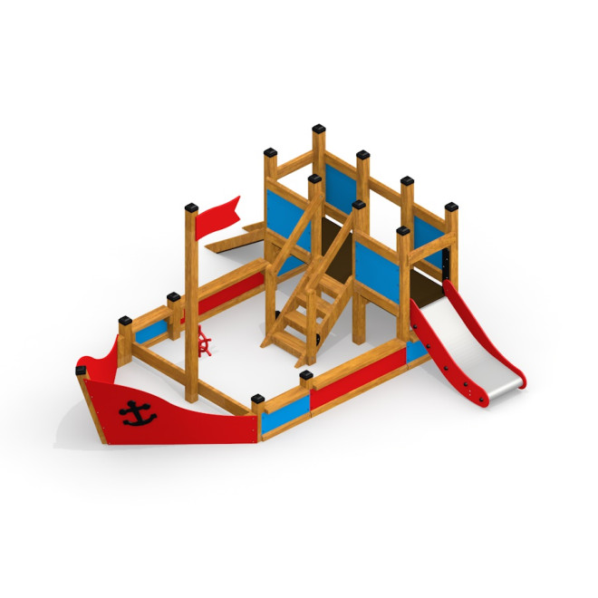 Kleines Schiff Sandkasten mit Rutsche Ansicht 2