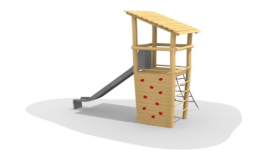 Jägerturm mit Edelstahlrutsche und Pultdach Ansicht 4