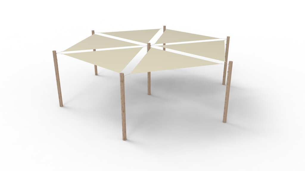 PE-Sonnensegel-System 6 Segel (3x3x3 m) + 7 Pfosten Ansicht 2