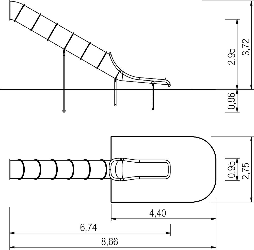Röhrenanbaurutsche gerade PH 295 cm Ansicht 3