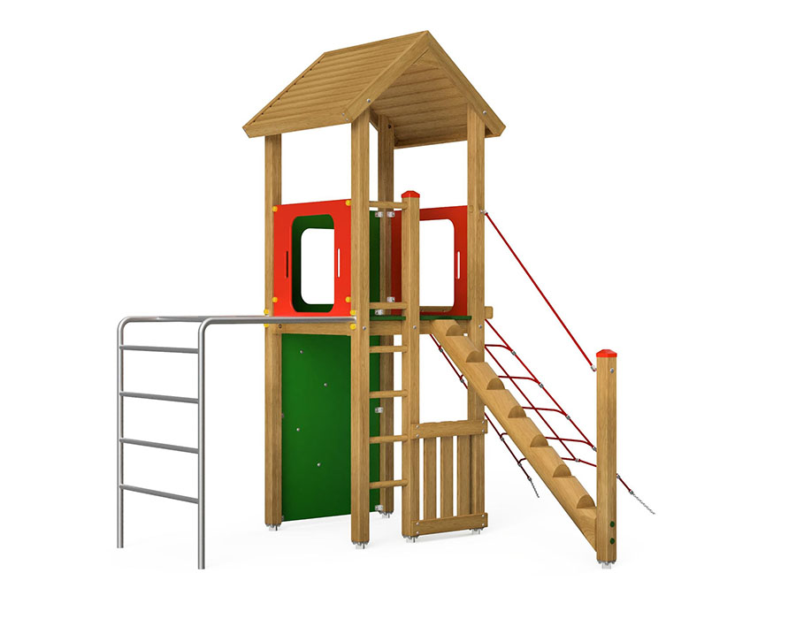 Spielturm-Kombination Eco, Podesthöhe 150 cm, Satteldach, ohne Rutsche Ansicht 2