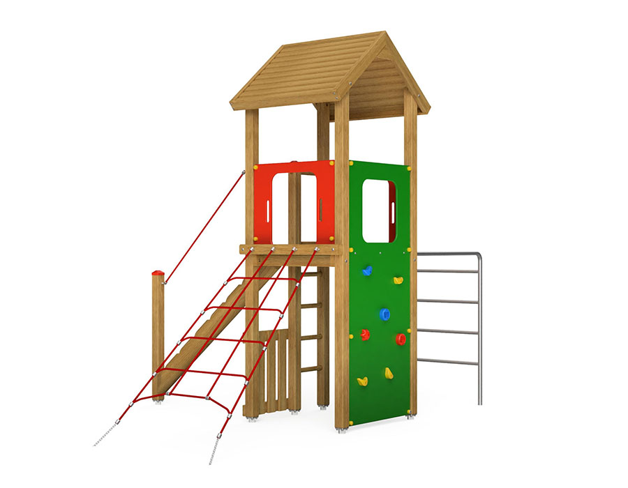 Spielturm-Kombination Eco, Podesthöhe 150 cm, Satteldach, ohne Rutsche Ansicht 3