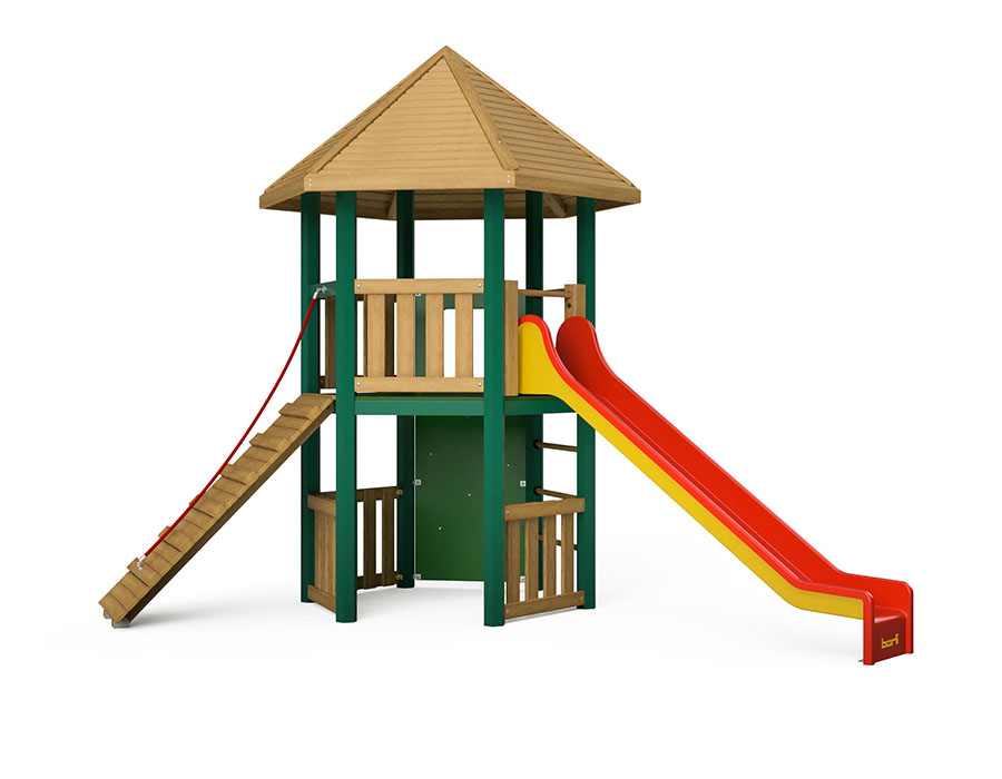 Spielturm-Kombination Holz/Aluminium Ansicht 2