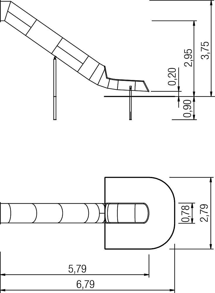 Röhrenanbaurutsche gerade PH 295 cm, V2A Ansicht 3