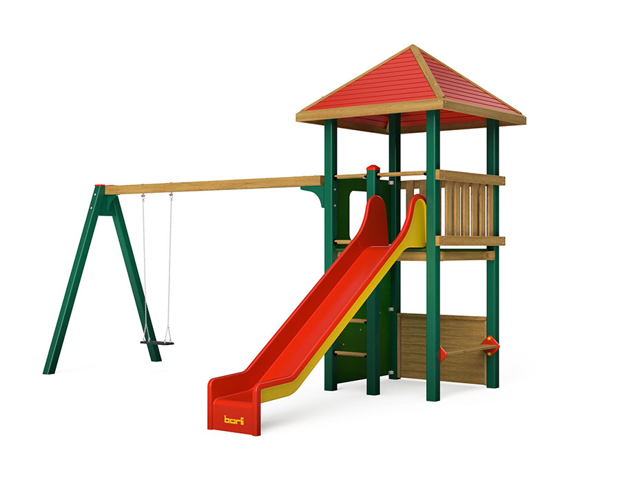 Spielturm-Kombination Holz/Aluminium Ansicht 2