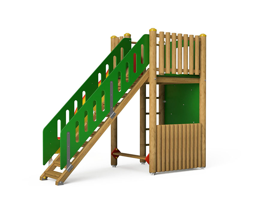 Spielturm-Kombination Rundholz, Podesthöhe 180 cm, Wellenrutsche, mit Bergsteigerwand Ansicht 3