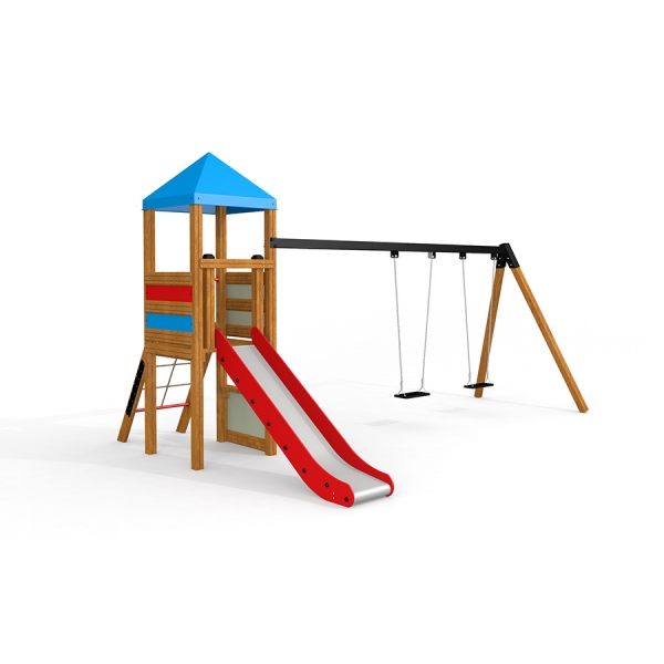 Doppelt Schaukel mit Rutsche und Spielturm Ansicht 2