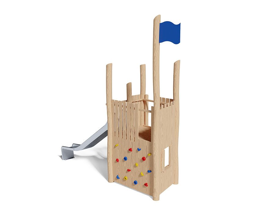 Spielturm-Kombination Robinie, Podesthöhe 150 cm, Rutsche Edelstahl, mit Bergsteigerwand Ansicht 3