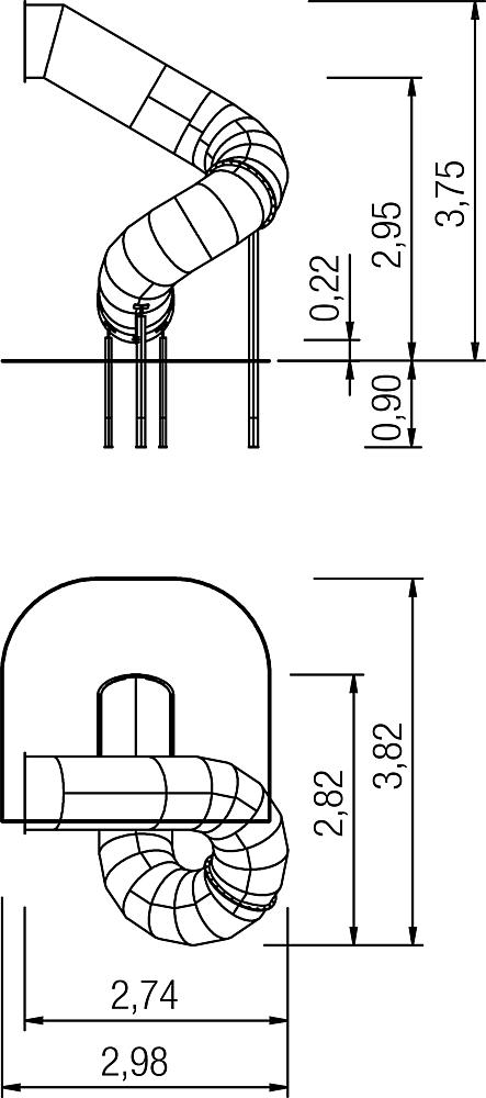Röhrenanbaurutsche 270 Grad PH 295 cm, rechts gewendelt, V2A Ansicht 3