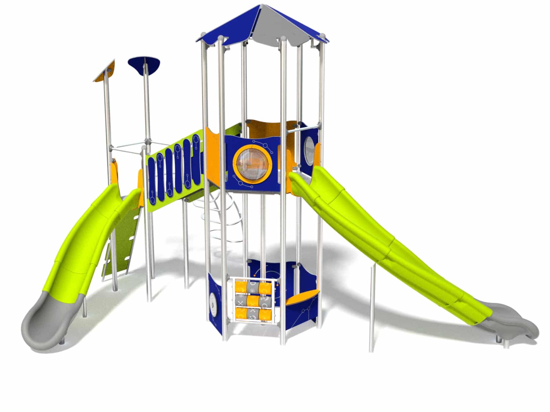 Großer Turm mit Rutsche und Brücke für Spielplatz Ansicht 2